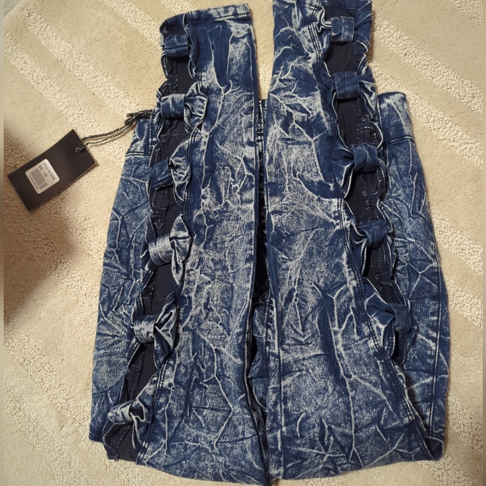 VIP NWT New York Acid Bleach Paint Splatter Jeans Denim Blue/White 5/6 Tied Legs - Picture 4 of 15